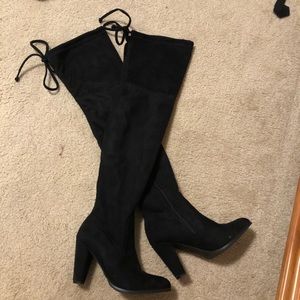 Black thigh high heeled boots size 6 worn once